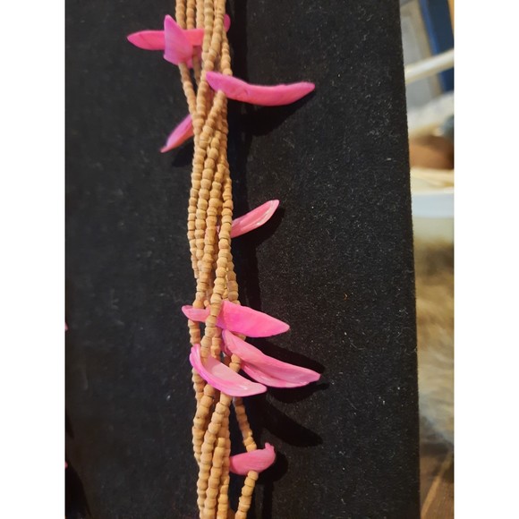 Vintage Pink Abalone Shell and Brown Seed Beads, Multi Strand Necklace - Picture 4 of 5